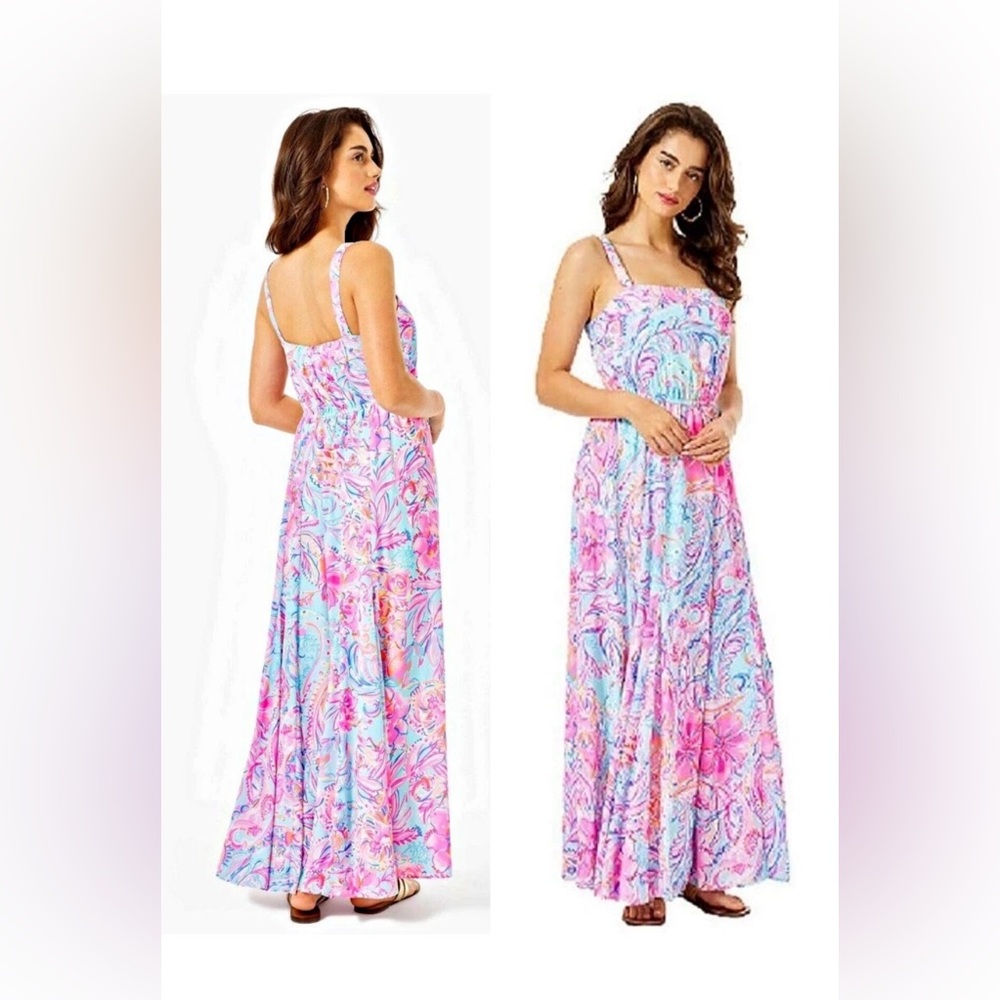 Lilly Pulitzer Lizette Poly Chiffon Maxi Dress Isla De Coco Print sz L